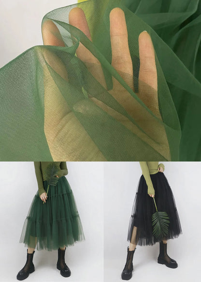 Black Elastic Waist Patchwork Tulle Skirt Ruffled