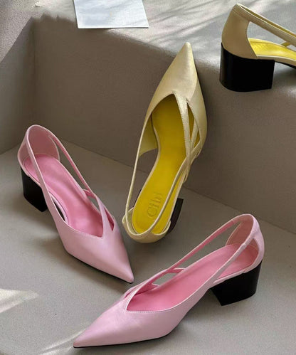 Pink Faux Leather Splicing Sandals Hollow Out Pointed Toe