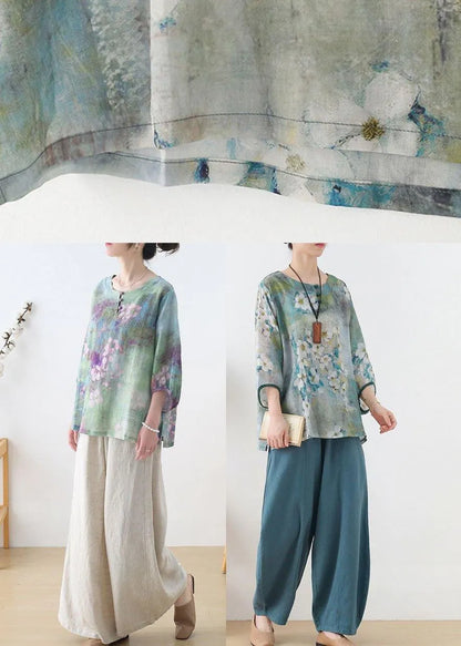 Purple Button Print Fall Three Quarter Sleeve Top