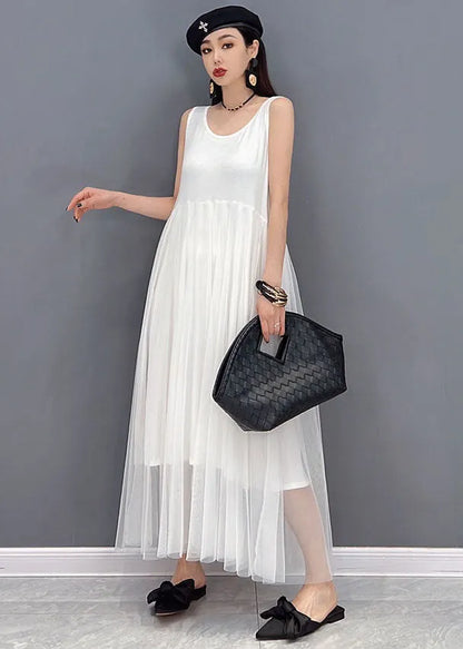 Organic White O-neck Chiffon Vest Dress and Cloak Two Piece Set Outfits Summer