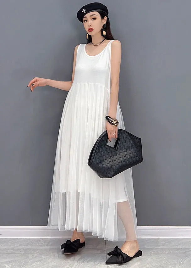 Organic White O-neck Chiffon Vest Dress and Cloak Two Piece Set Outfits Summer