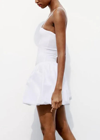 White Cold Shoulder Cotton Sleeveless Mini Dress Backless