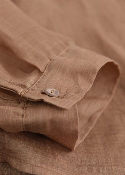 Classy Khaki Embroideried Ramie Top Long Sleeve