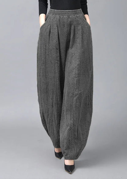 Light Coffee Pockets Patchwork Linen Lantern Pants Fall