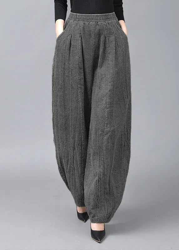 Light Coffee Pockets Patchwork Linen Lantern Pants Fall
