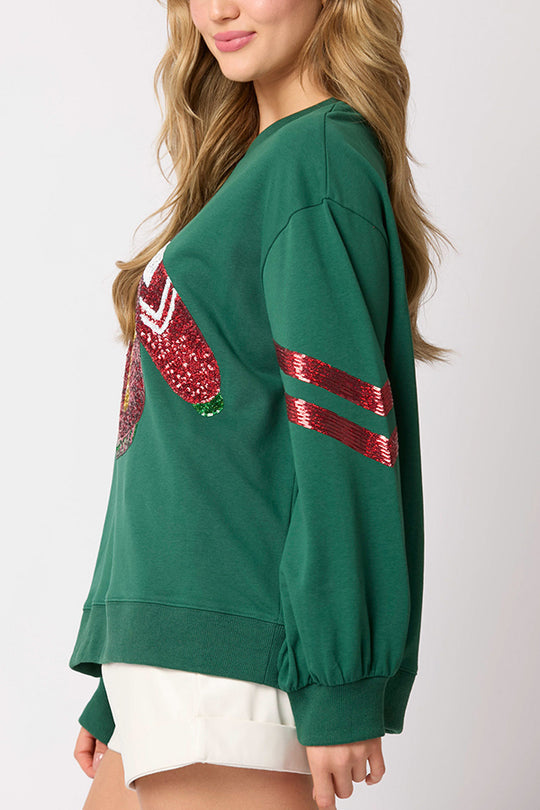 Christmas Sequin Crew Neck Casual Sweatshirt