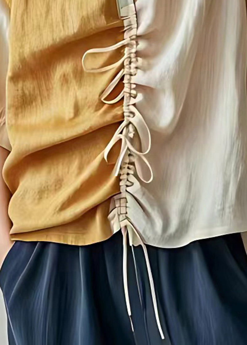 Diy Beige Cinched Asymmetrical Design Linen Blouse Top Summer