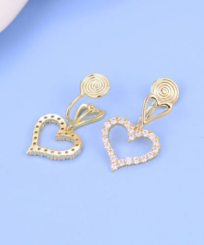 Gold Sterling Silver Overgild Zircon Hollow Out Love Drop Earrings