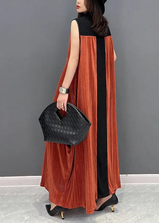 Orange Oversized Patchwork Cotton Robe Dresses Sleeveless