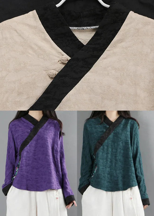 Tea Green V Neck Long Sleeve Shirts