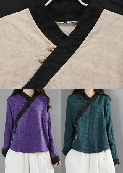 Tea Green V Neck Long Sleeve Shirts