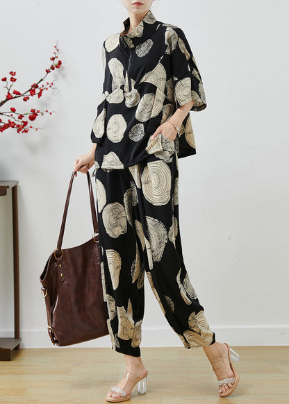Black Oversized Print Chiffon Two Piece Set Summer