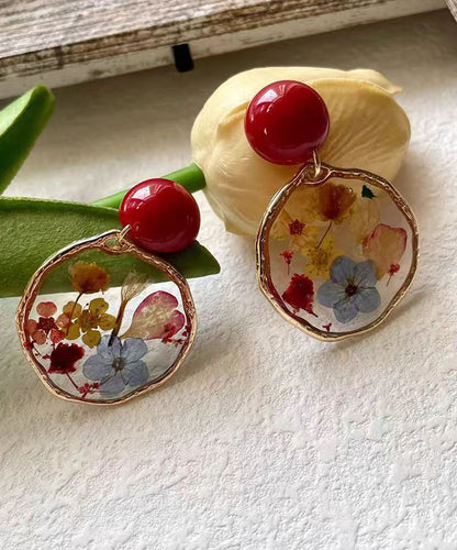 Handmade Colorblock Sterling Silver Alloy Drip Glaze Hoop Earrings
