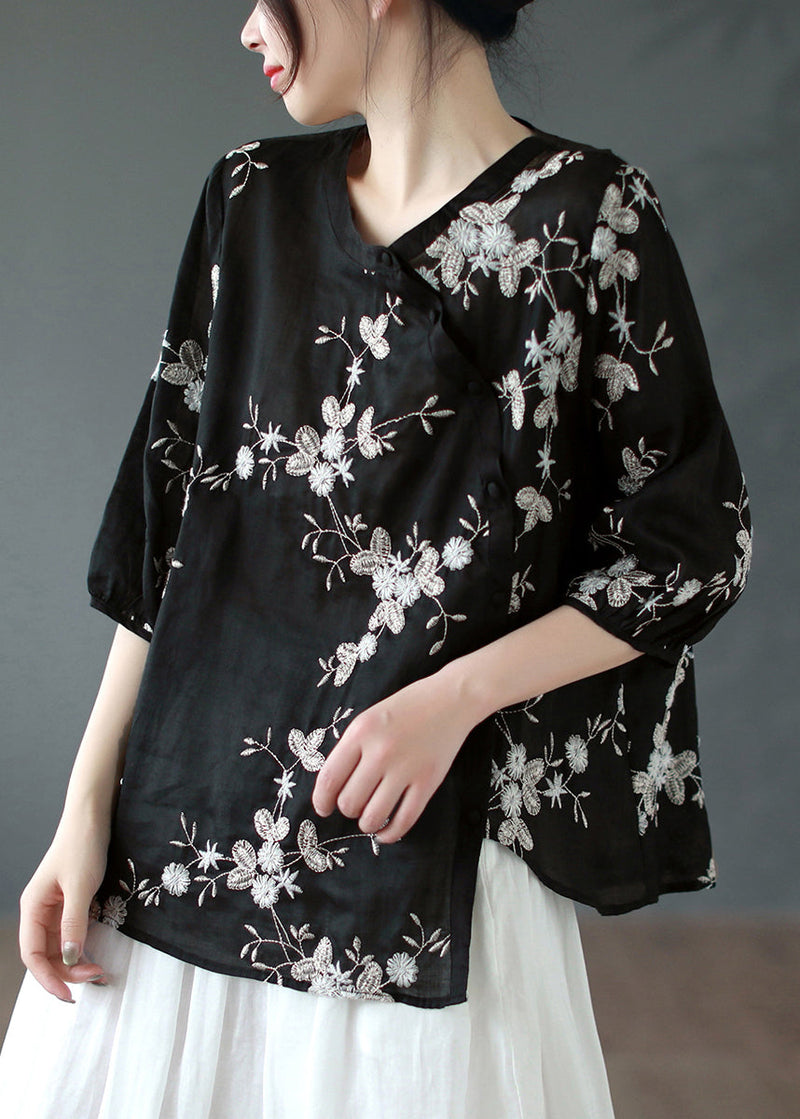 Vintageyellow Polka Dots Asymmetrical Button Patchwork Linen Shirt Summer