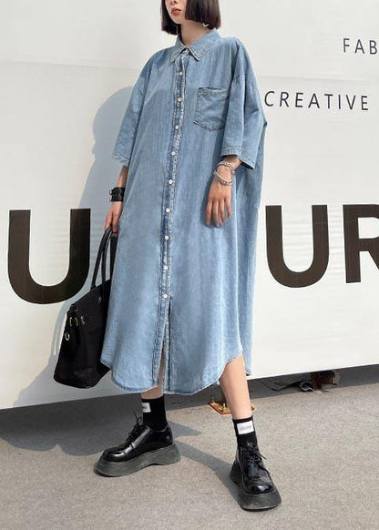 Diy Blue Hollow Out Cotton Pockets Button Summer Maxi Dresses