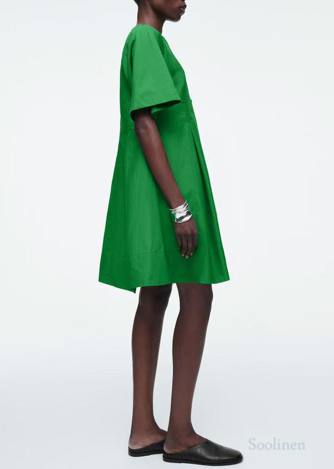 Grass Green V Neck Cotton Work Dress Summer