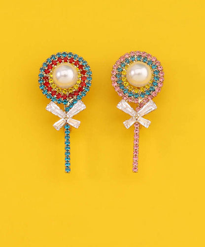 Pink Zircon Pearl Bow Lollipop Brooches
