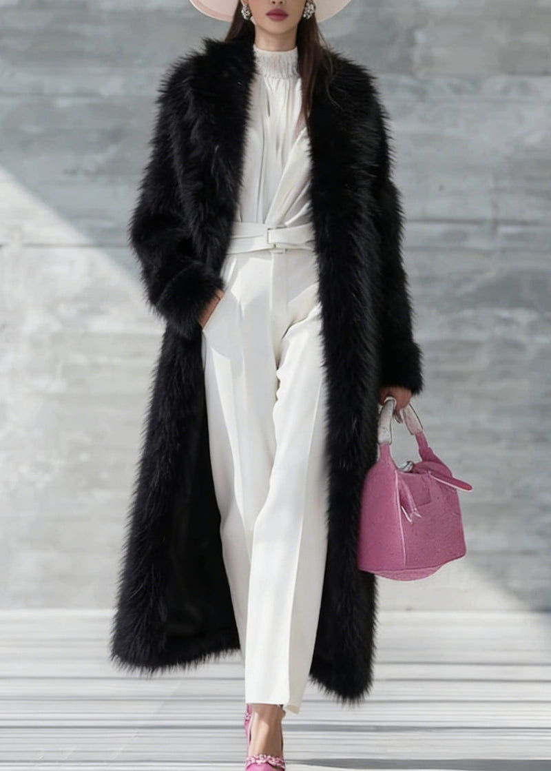 Black Thick Warm Faux Fur Long Coat Winter