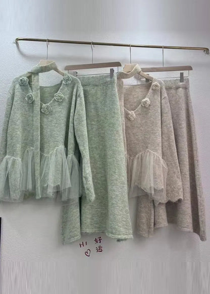 Beige Patchwork Knit Two Piece Set Clothing Winter