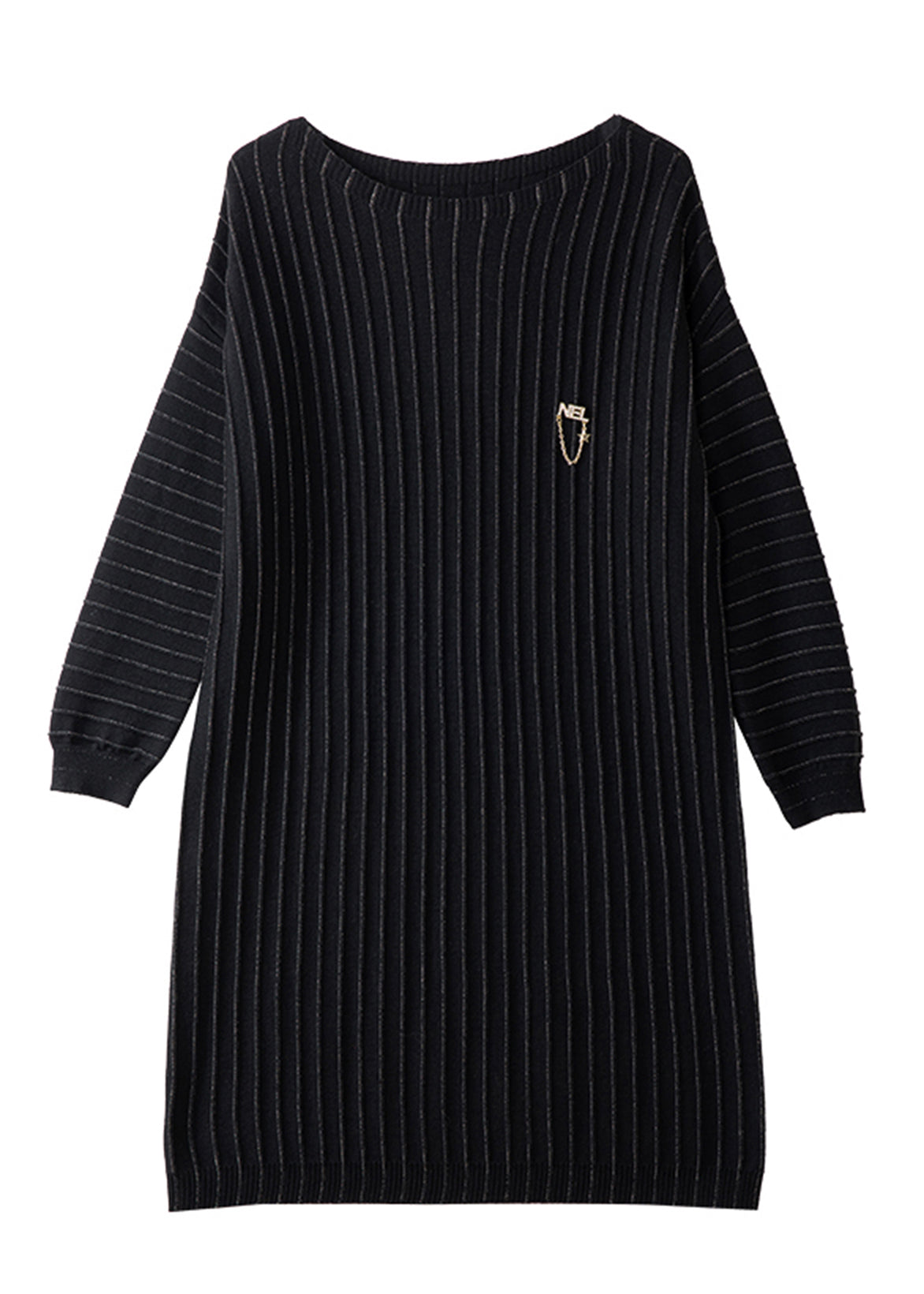 Handmade Black Striped Knit Pullover Dress Spring