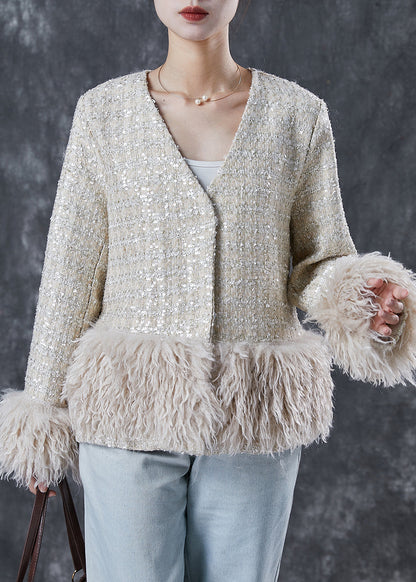 French Beige V Neck Patchwork Cotton Coat Spring