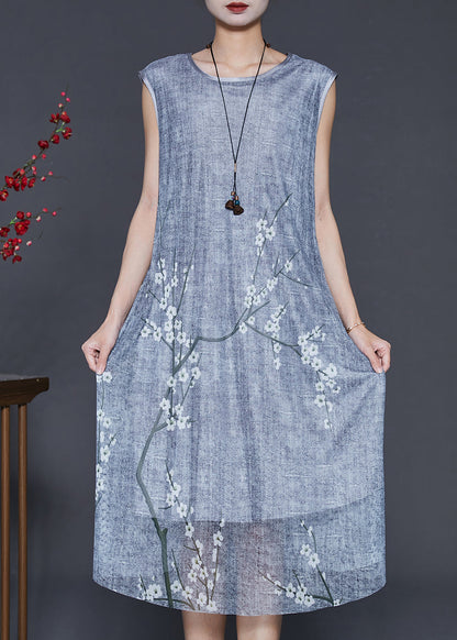 Grey Oversized Print Chiffon Two Pieces Set Summer