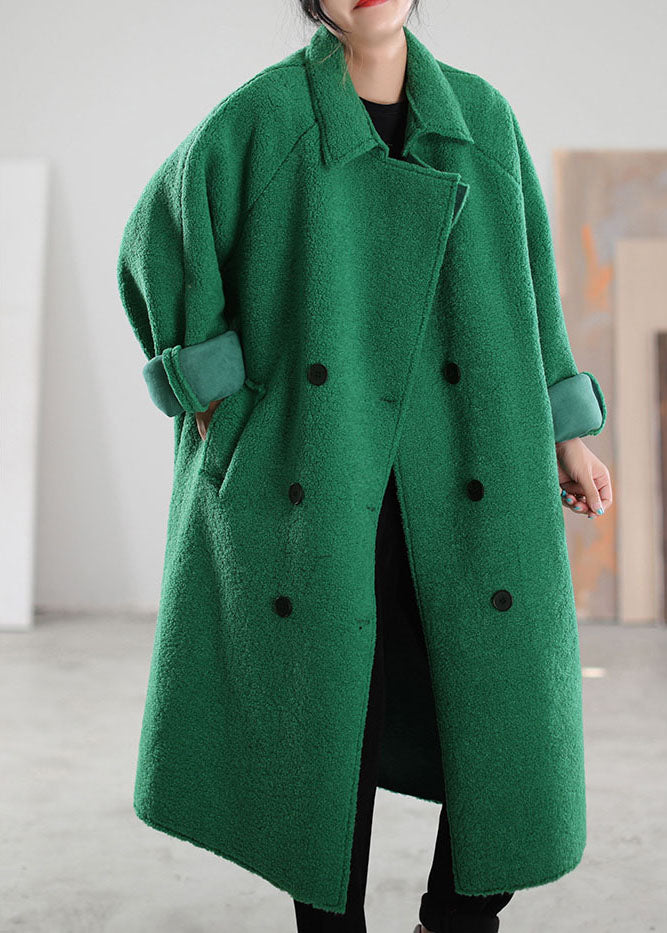 Green Peterpan Collar Double Breast Faux Fur Winter Coat