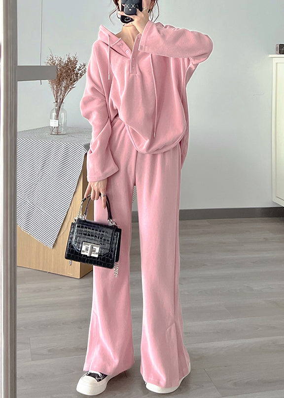Grey Hooded Tops and Pants Cotton Sport Suit Two Pieces Set Spring