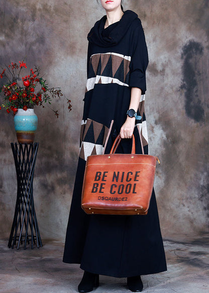 Natural Black Pocket Asymmetrical Print Maxi Dresses Spring