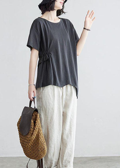 White Ruffled Asymmetrical Design Cotton Summer Tops