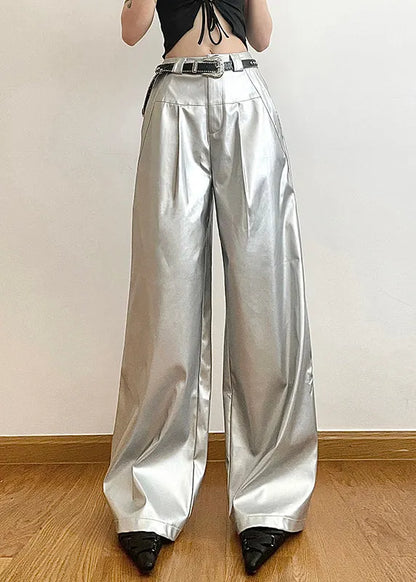 Silver Pockets High Waist Wide Leg Pants Summer