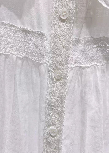 Blue Peter Pan Collar Lace Cotton Blouses Half Sleeve Fall