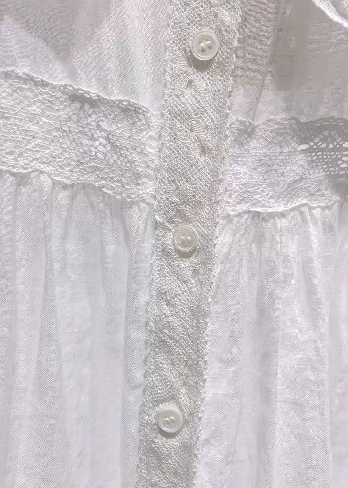 Blue Peter Pan Collar Lace Cotton Blouses Half Sleeve Fall
