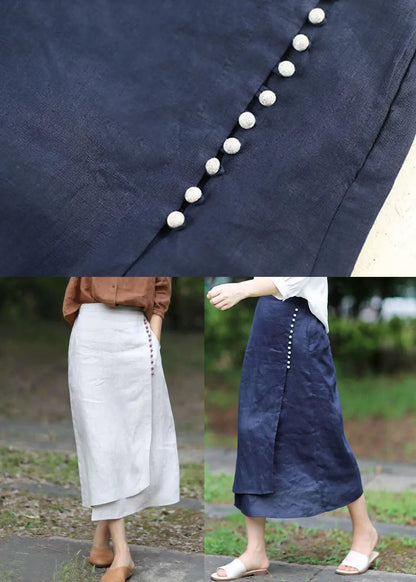 Blue a Line Skirts Button Asymmetrical Design Elastic Waist Spring
