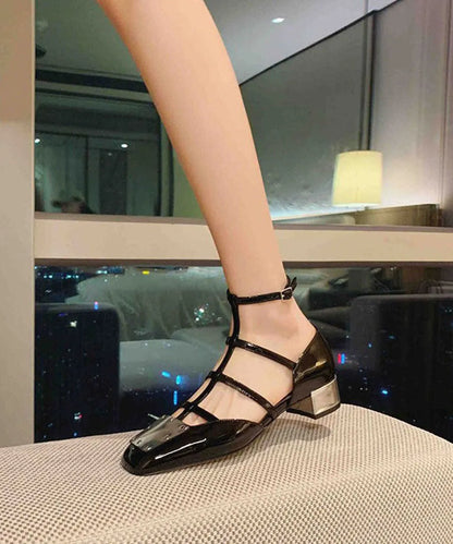 Black Sequined Splicing Buckle Strap Chunky Sandals