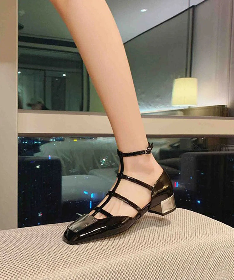 Black Sequined Splicing Buckle Strap Chunky Sandals