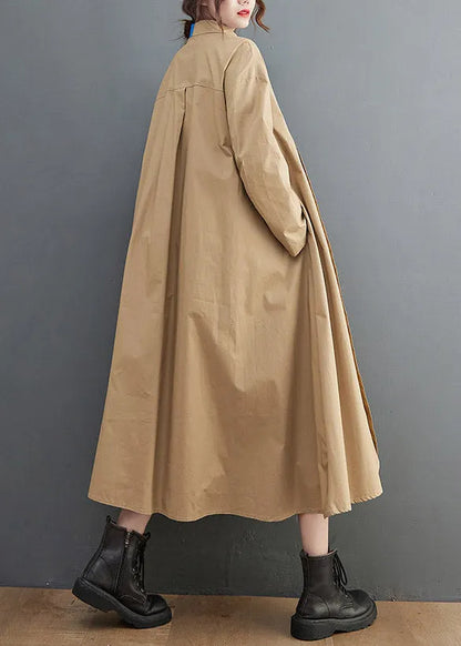 Loose Blue Peter Pan Collar Button Asymmetrical Design Pockets Shirt Dresses Spring