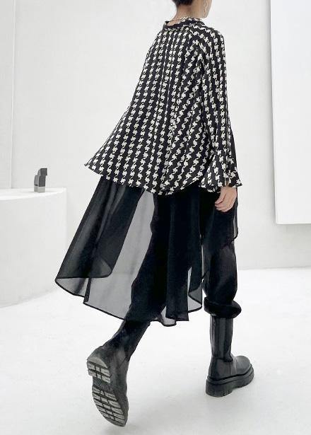 100% Patchwork Lapel Spring Clothes Black Plaid Robes Dress