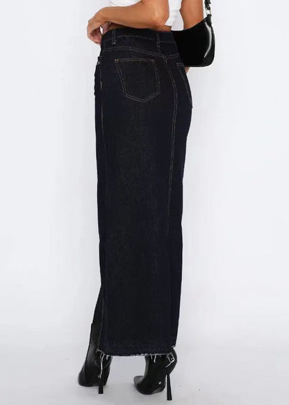 Grey High Waist Side Open Denim Skirts Summer