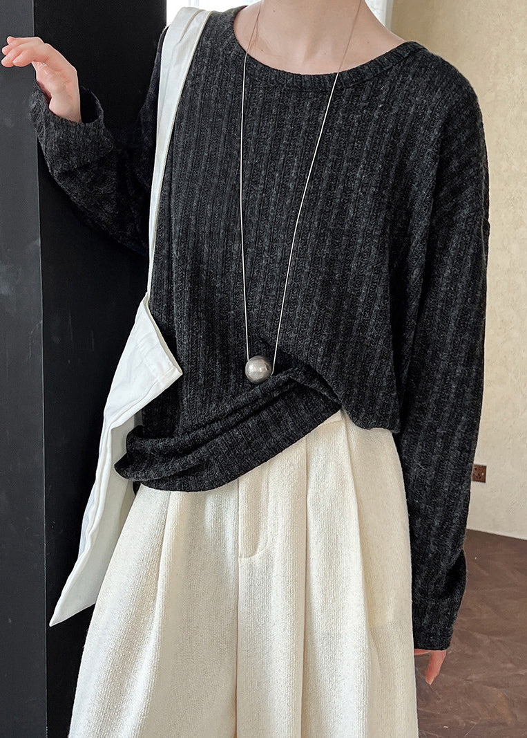 Navy O-neck Top Long Sleeve