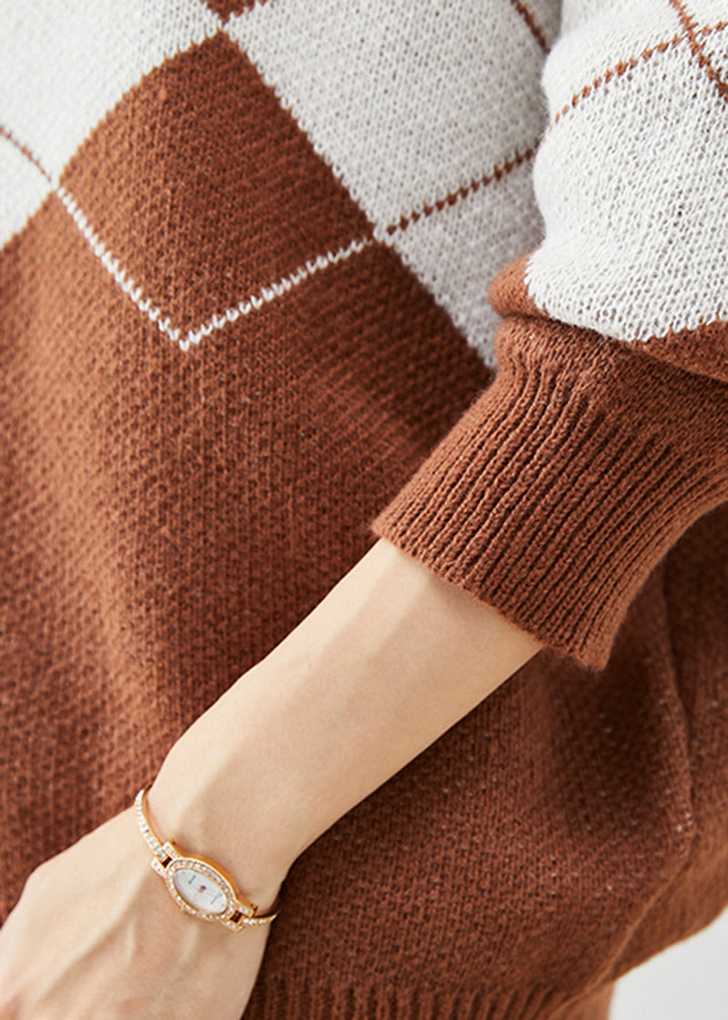 Diy Khaki Oversized Print Knit Cardigan Winter