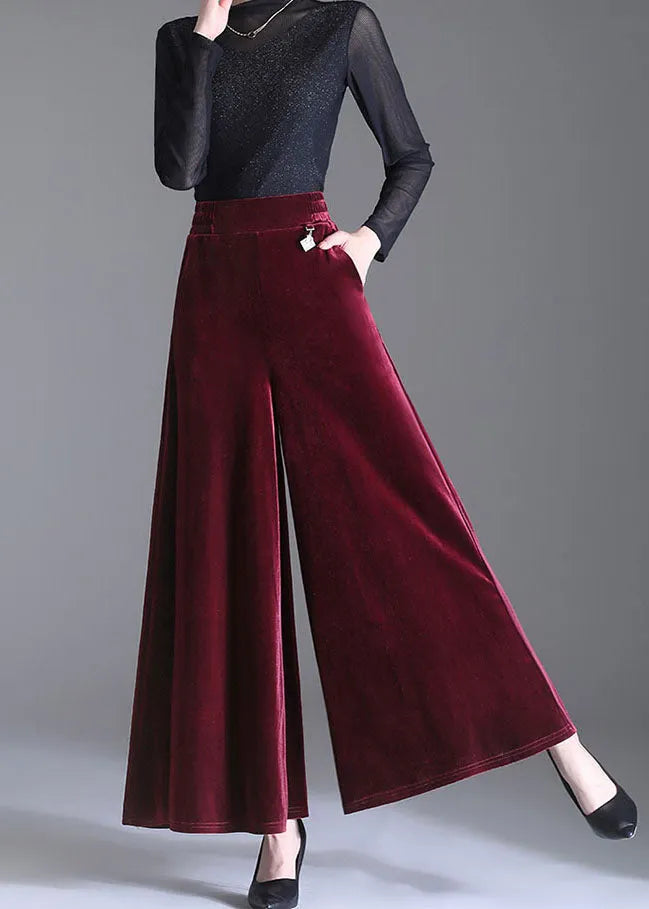 Mulberry Pockets Patchwork Velour Wide Leg Pants Fall