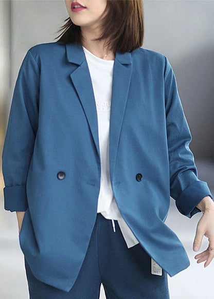 Loose Blue Peterpan Collar Button Fall Coats Long Sleeve