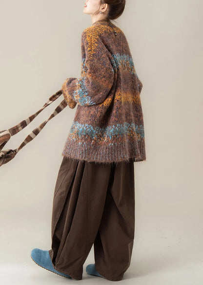 Boutique Coffee V Neck Sweater Coat T Shirt Pants 3 Piece Outfit Winter