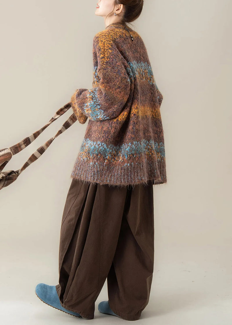 Boutique Coffee V Neck Sweater Coat T Shirt Pants 3 Piece Outfit Winter