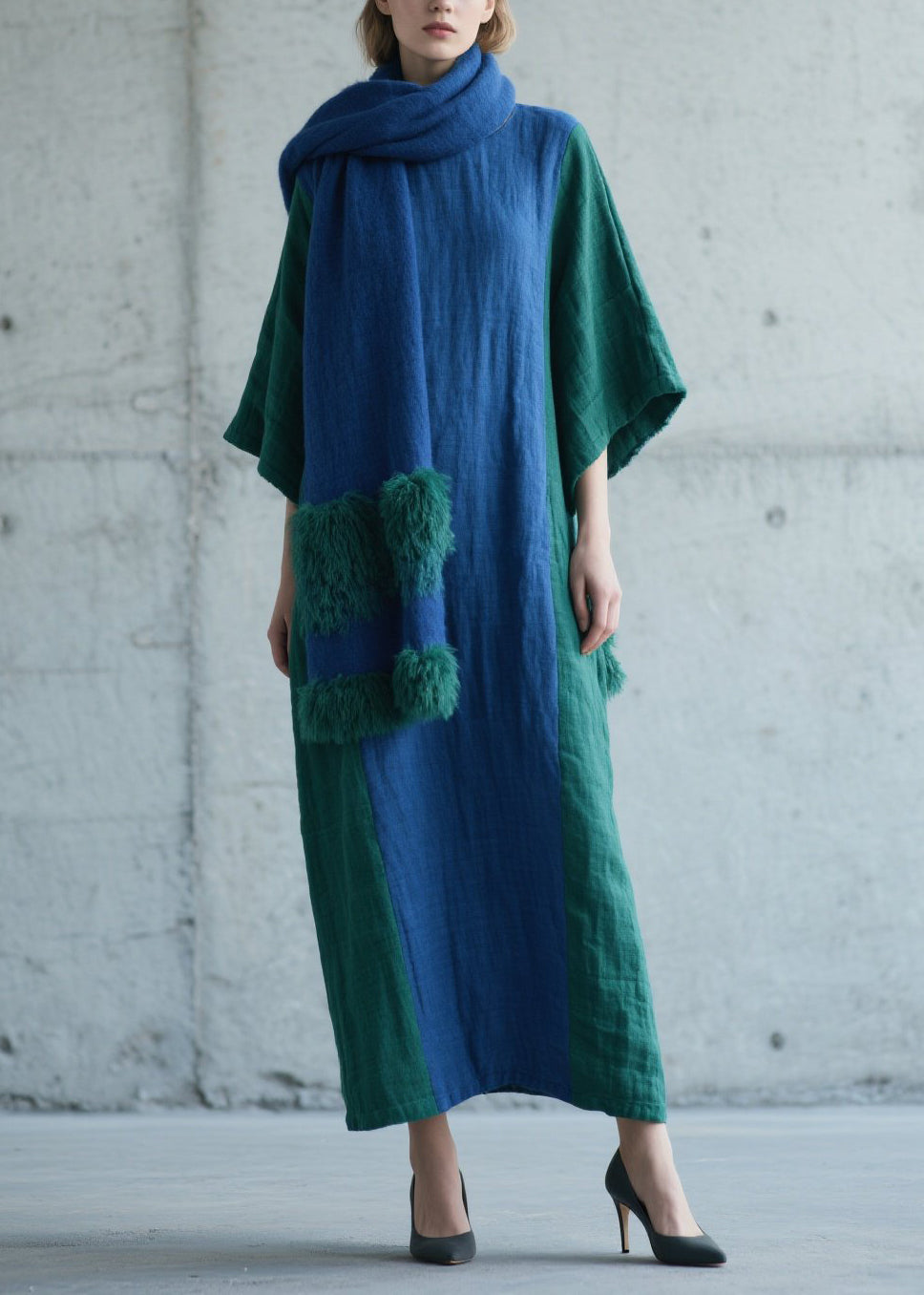 Colorblock Patchwork Cotton Long Dress Fall