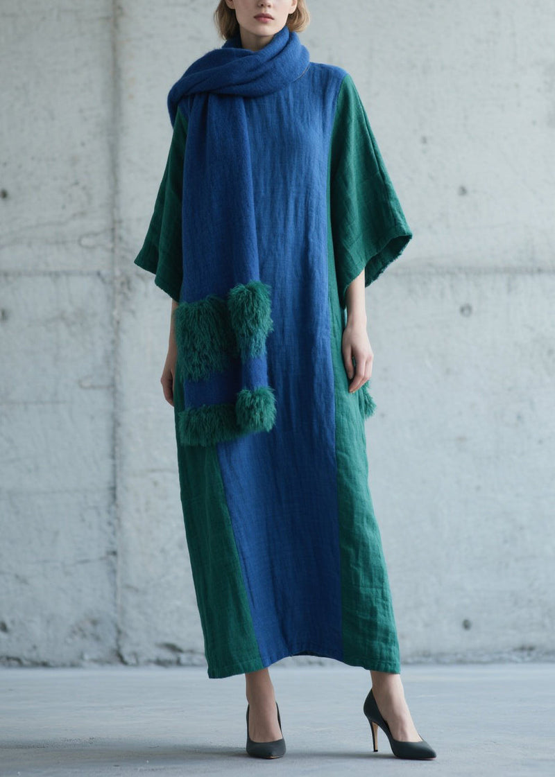 Colorblock Patchwork Cotton Long Dress Fall