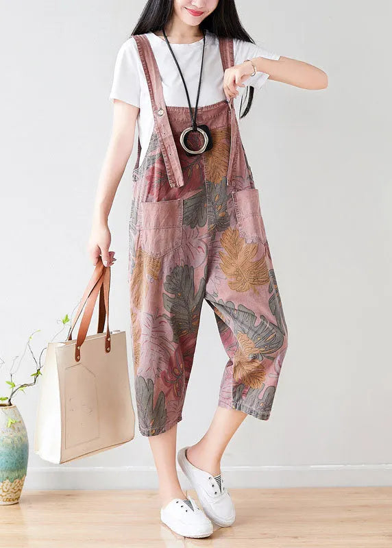 Brick Red Oversized Print Cotton Jumpsuit Spring