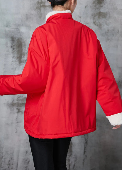 Boutique Red Chinese Button Fleece Wool Lined Jackets Winter