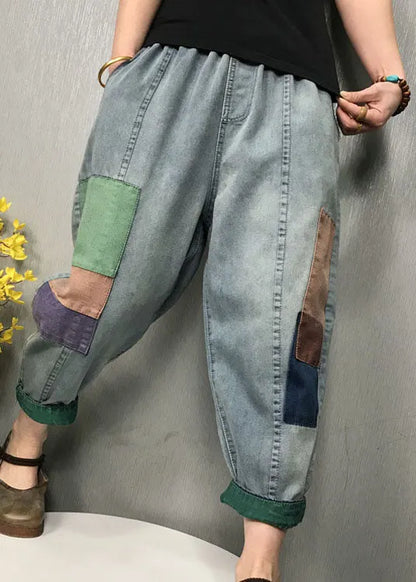 Diy Blue Patch Applique Denim Pants Spring